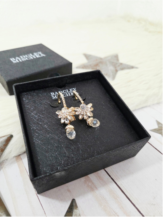 Badgley Mischka Jewelry - Badgley Mischka crystal floral cluster drop earrings gold dangle new NWT